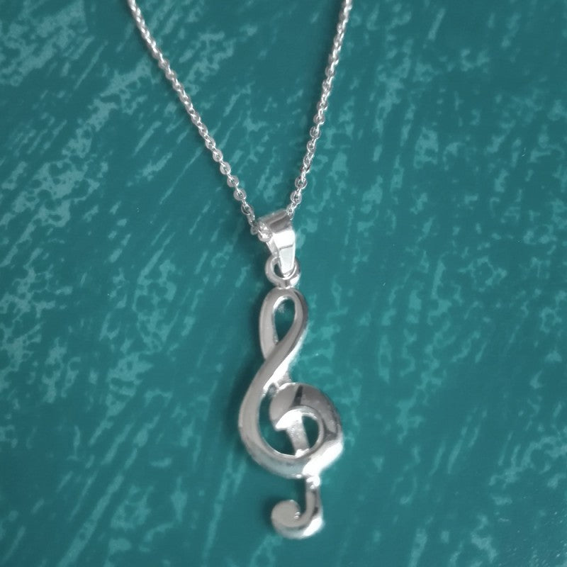 Collar Colgante Clave de Sol Música de Plata para Hombre Mujer Incluye una Cadena de Plata de 45 Centímetros y un Estuche para Regalo