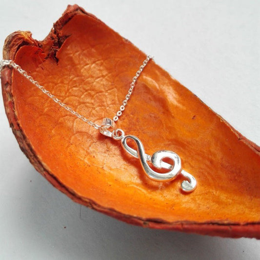 Collar Colgante Clave de Sol Música de Plata para Hombre Mujer Incluye una Cadena de Plata de 45 Centímetros y un Estuche para Regalo - Alylo Silver