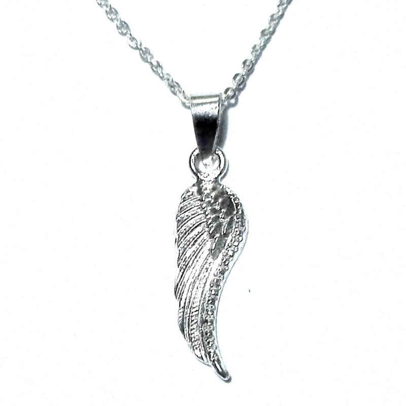 Collar Colgante Ala de Angel de Plata para Mujer con terminación brillante Incluye Cadena de plata de 45 cm y Estuche para Regalo