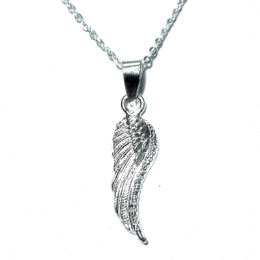 Collar Colgante Ala de Angel de Plata para Mujer con terminación brillante Incluye Cadena de plata de 45 cm y Estuche para Regalo