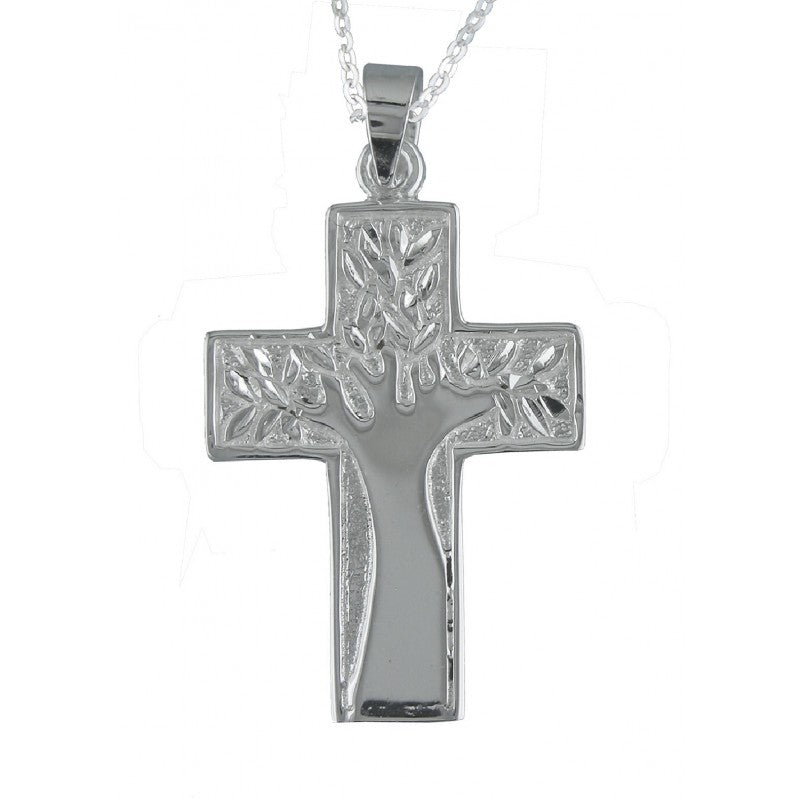 Collar Colgante Cruz de Plata con el Árbol de la Vida Incluye Cadena de Plata de 45 cm y Estuche para Regalo