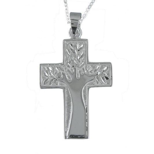 Collar Colgante Cruz de Plata con el Árbol de la Vida Incluye Cadena de Plata de 45 cm y Estuche para Regalo