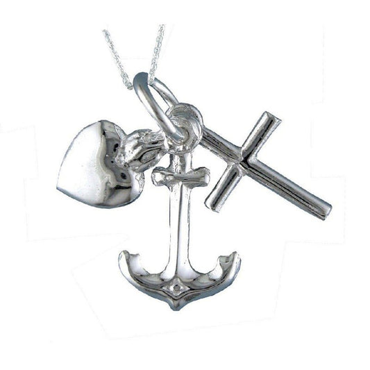 Collar Colgante con las Tres Virtudes Teologales de Plata. Fe, Esperanza y Caridad. Incluye Cadena de 45 cm y Estuche para Regalo - Alylo Silver