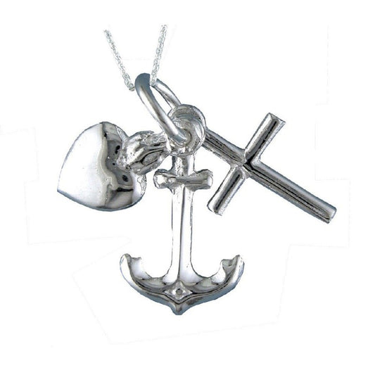 Collar Colgante con las Tres Virtudes Teologales de Plata. Fe, Esperanza y Caridad. Incluye Cadena de 45 cm y Estuche para Regalo