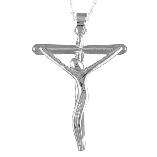 Collar Colgante Cruz de Plata con Cristo para Hombre y para Mujer en Plata Brillante. Incluye una Cadena de plata de 45 cm y un Estuche para Regalo