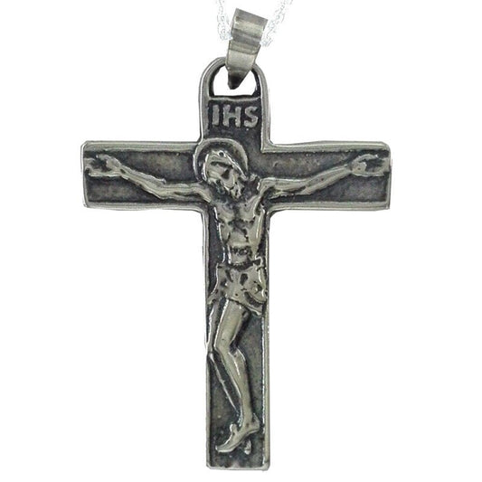 Collar Colgante Cruz de Plata envejecida con Cristo crucificado para Hombre Incluye Cadena de Plata de 45 cm y Estuche para Regalo - Alylo Silver