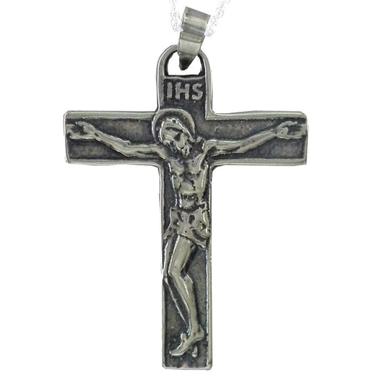 Collar Colgante Cruz de Plata envejecida con Cristo crucificado para Hombre Incluye Cadena de Plata de 45 cm y Estuche para Regalo