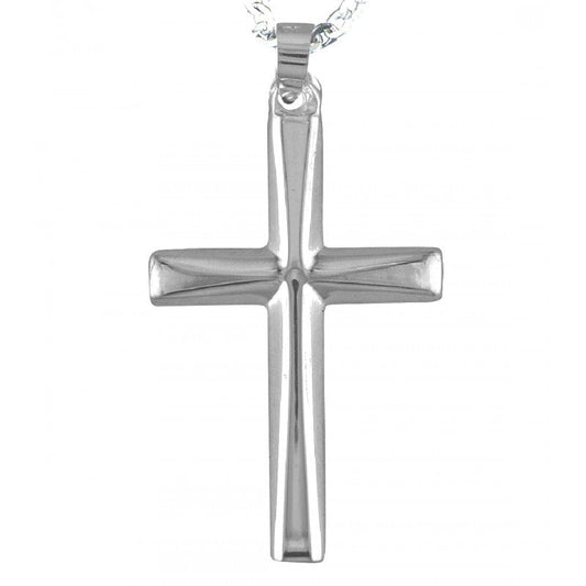 Collar Colgante Cruz de Plata Lisa y Brillante para Hombre. Incluye Cadena de Plata de 45 cm y Estuche para Regalo. - Alylo Silver